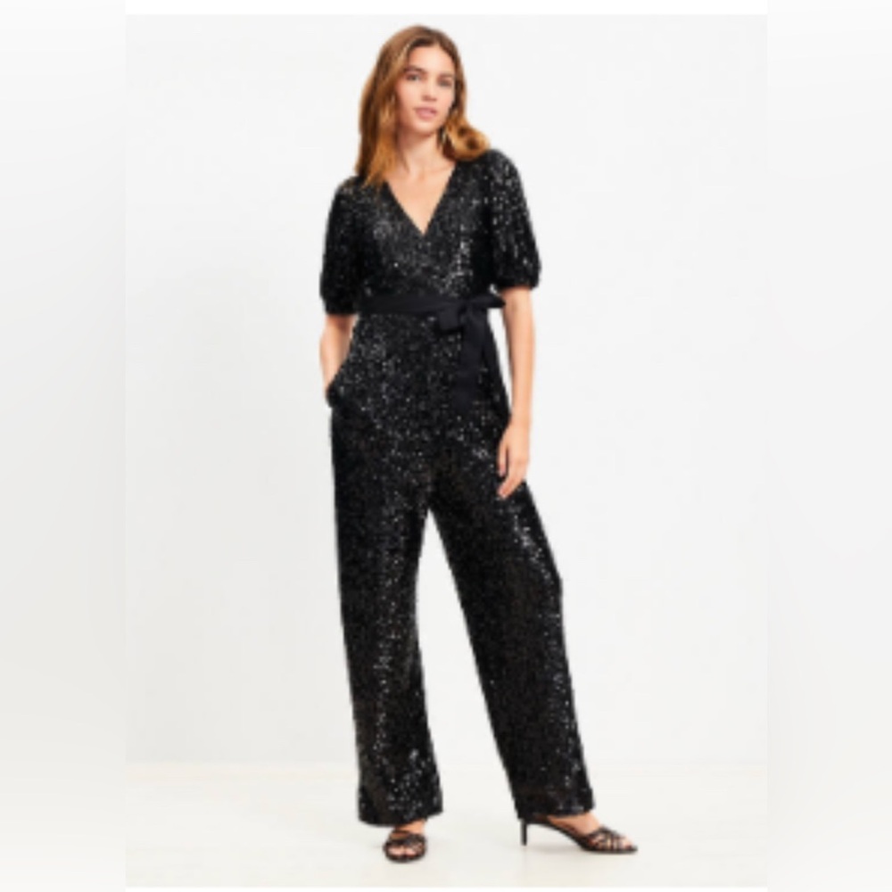 LOFT Shimmering Black Sequin Jumpsuit